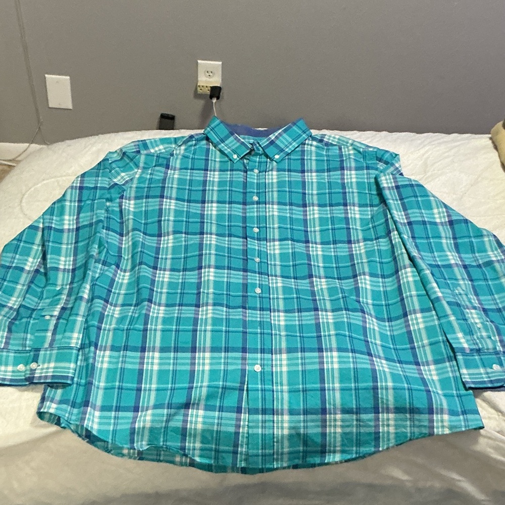 Classic Turquoise Plaid Button-Down Shirt - Men sz 3X 0844